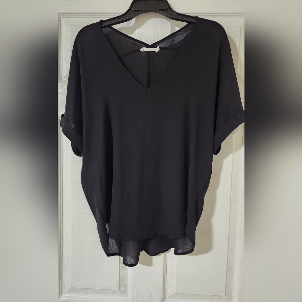 Lush Black V-Neck Blouse
